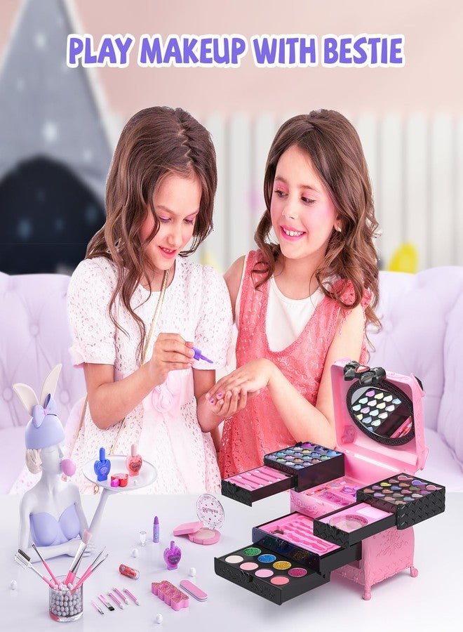 GORISPI Kids Makeup Sets for Girls, 66pcs Real Cosmetic for Kids Toys with Mirror, Princess Washable Girls Makeup Kit, Non-Toxic & Safe Brithday Gifts for 3 4 5 6 7 8 10 - 12 Years Old（Pink Black） - Image 3